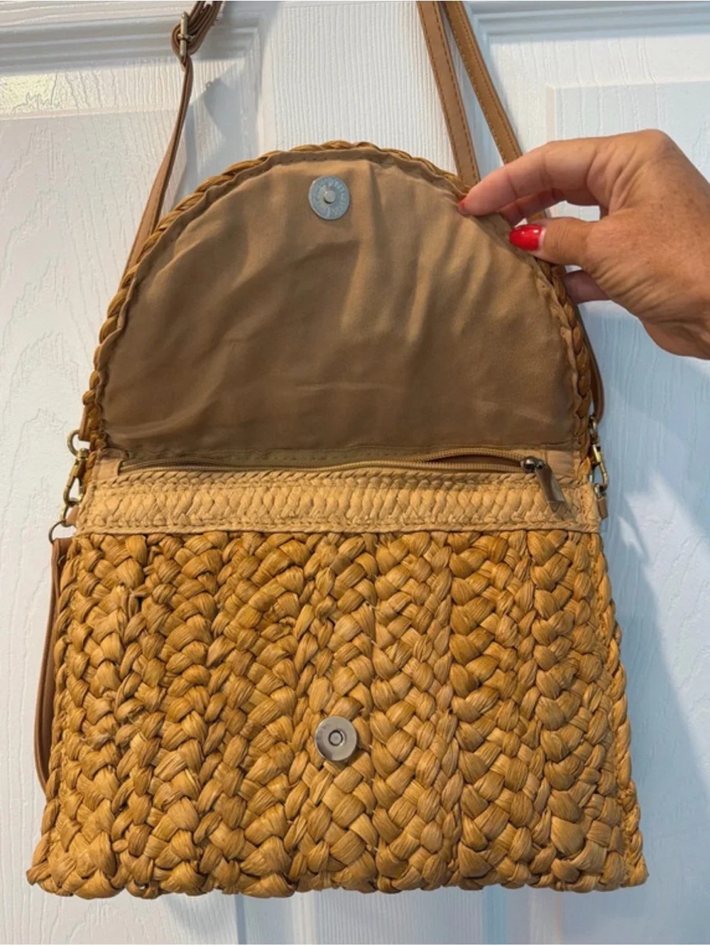 Woven Straw Clutch or Shoulder Bag - Tan